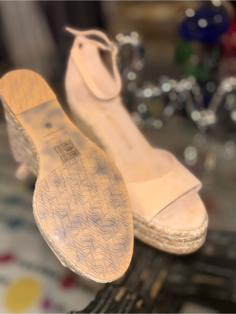 Stuart Weitzman Blush Pink Suede Espadrille Wedge Sandals - Picture 4 of 7